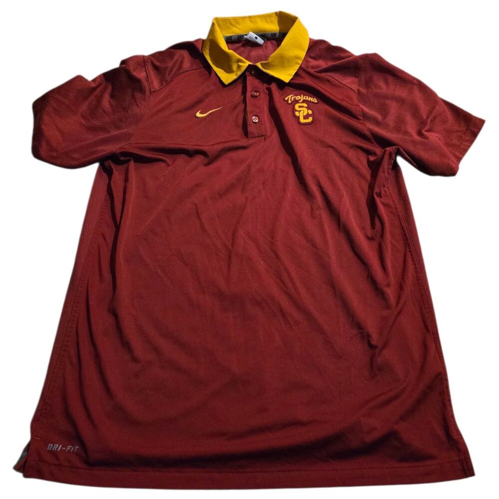 USC Trojans Nike Dri-Fit Cardinal Red Polo Men L Shirt Southern College Fan